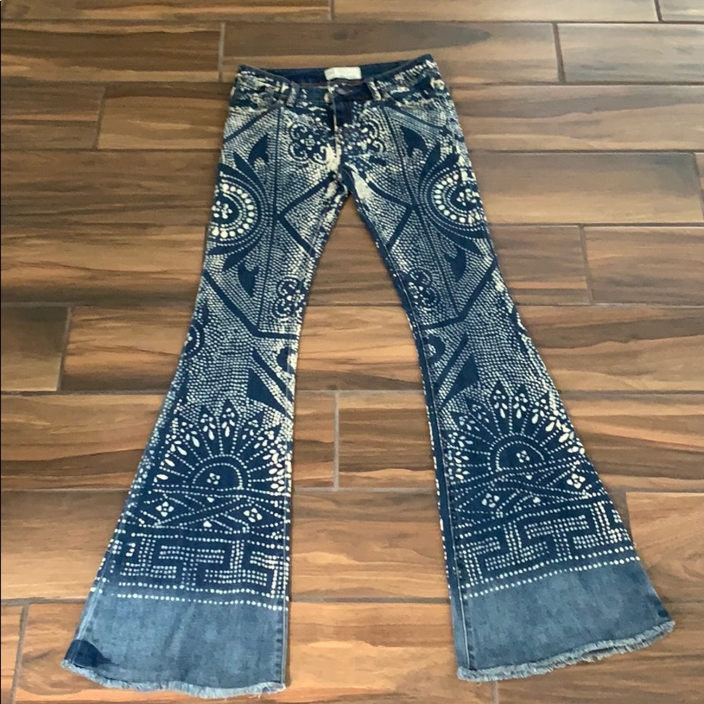 Free People Blue Patterned Flare Jeans